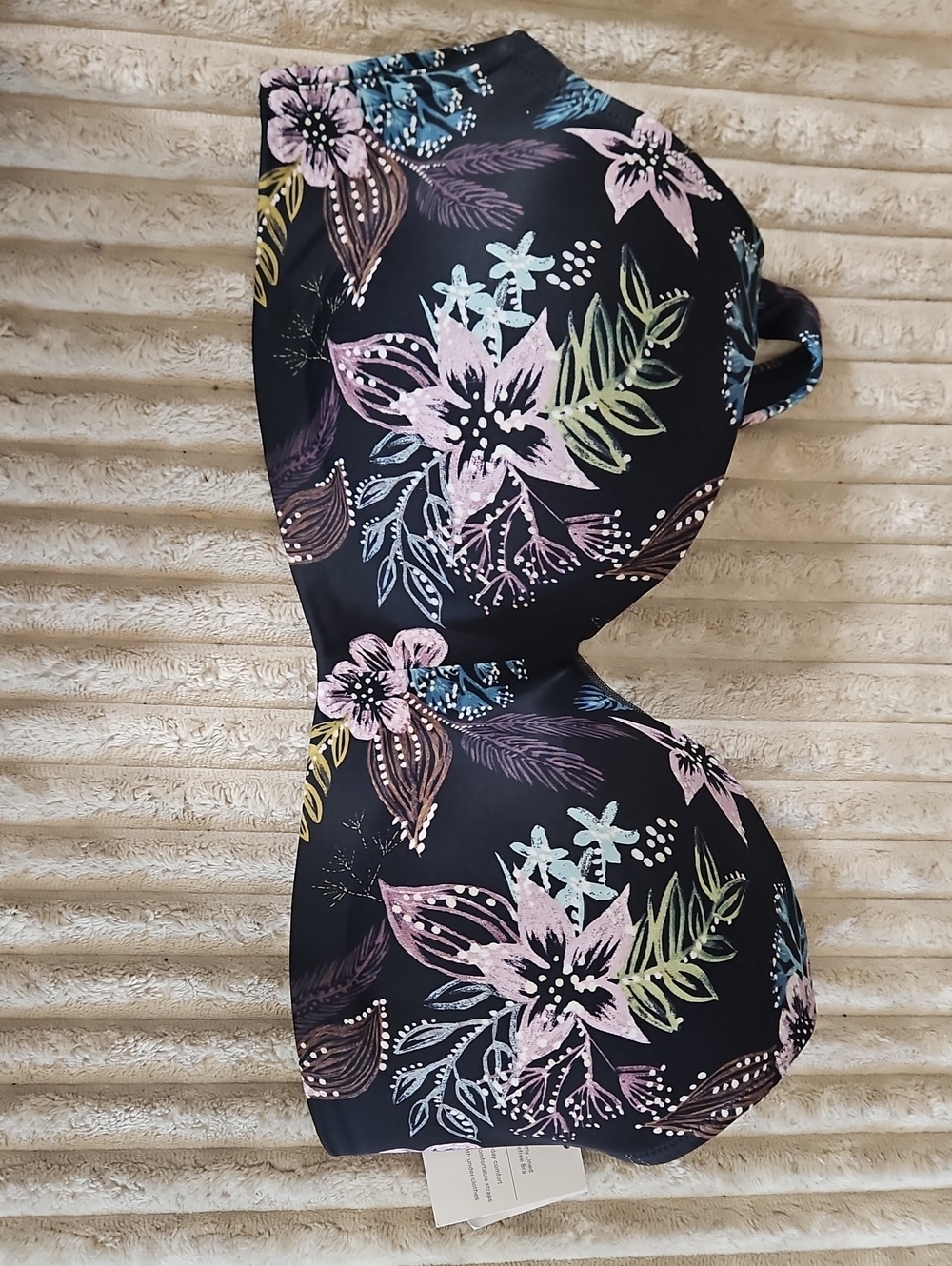 Auden Black Floral Wireless Bra with Pastel Accents